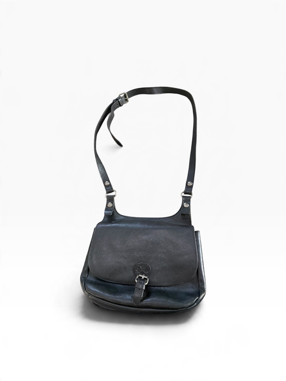 Patricia Nash London Saddle Bag Vintage Distressed Black Leather